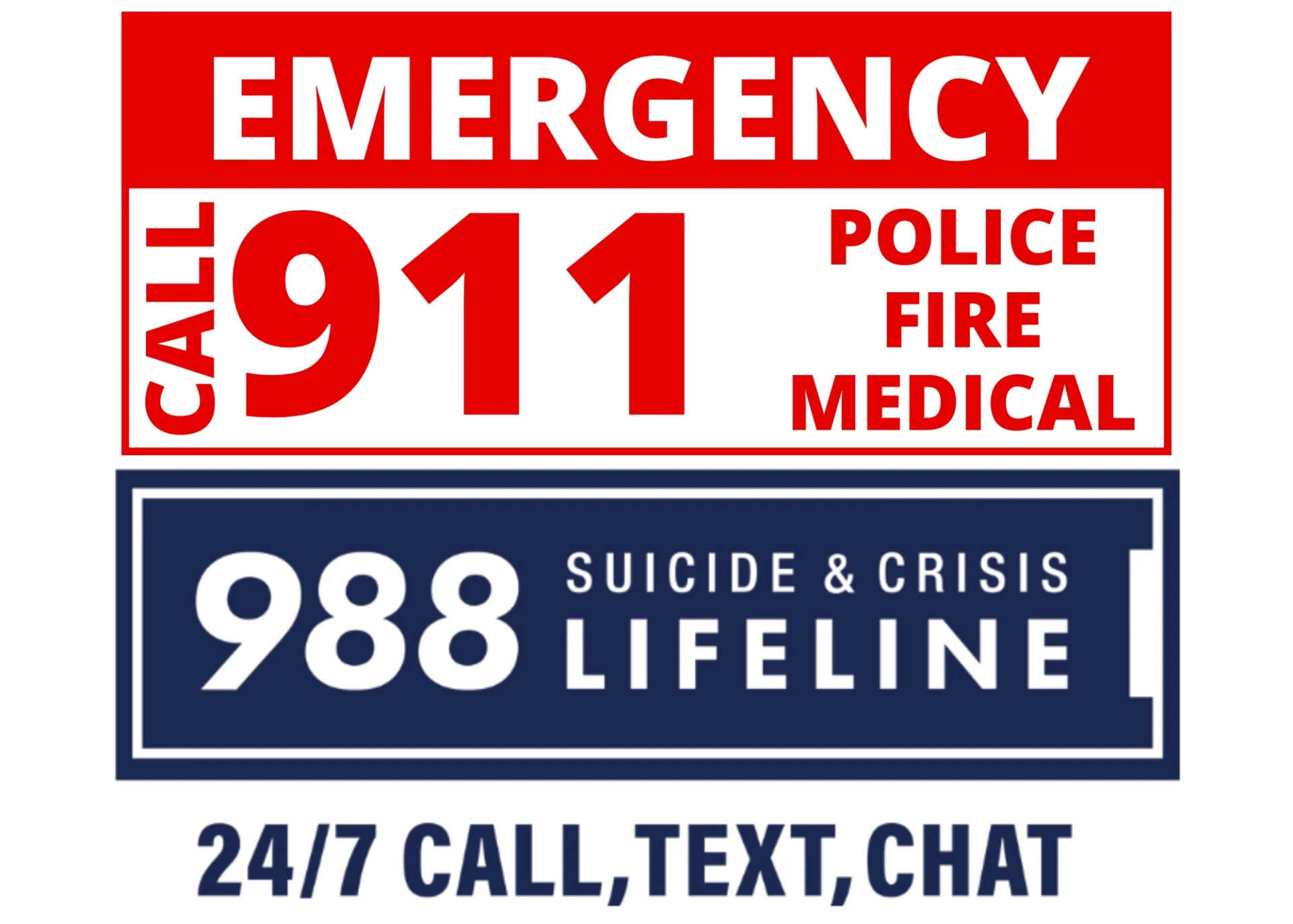 Emergency and suicide crisis hotline numbers.