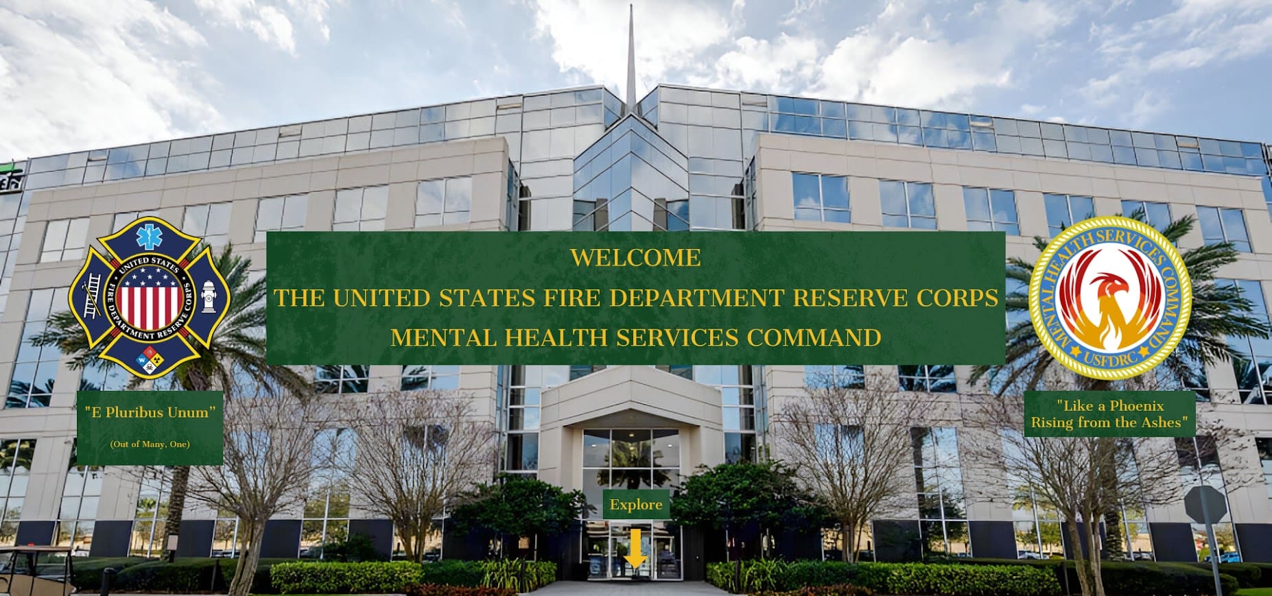 A building with the words " welcome united states fire department reserve center mental health services command ".