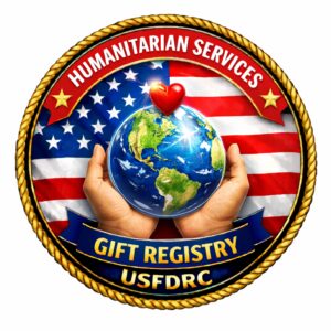 Hands holding globe with American flag